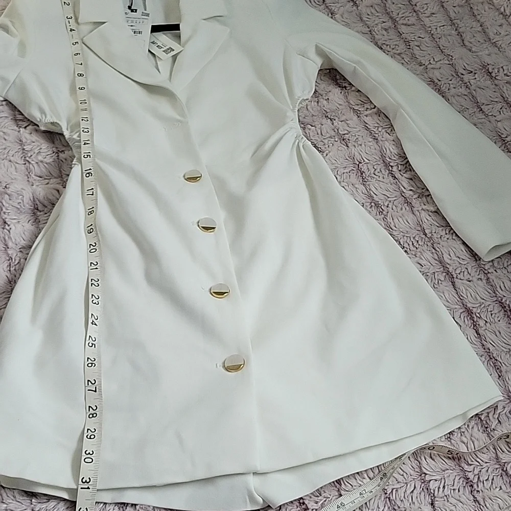 ZARA White NWT Cut Out Sides Tailored Blazer Dress Romper Micro Mini Size Small - Picture 7 of 13